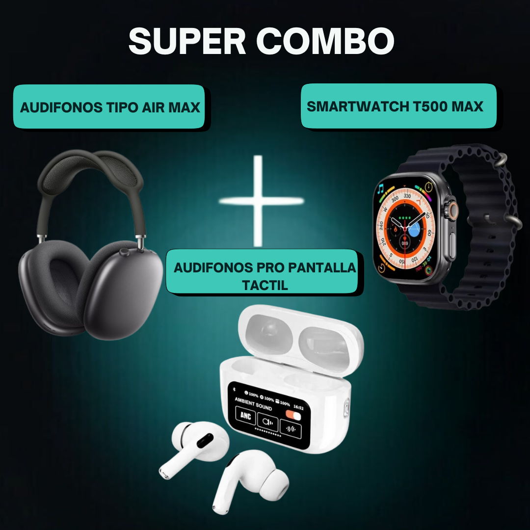 Kit  reloj smart + audifonos + diadema